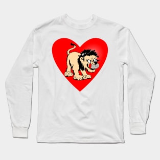 Hungry lion with sticking out tongue and red heart Long Sleeve T-Shirt